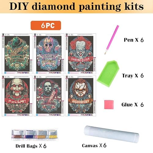 6 Pack Halloween Diamond Painting for Adults - 5D Horror Diamond Art Kits for Adults,Full Drill Diamond Dots DIY Diamonds Pictures Gem Crafts for Home Wall Decor Gifts(11.8x15.7inch) thumbnail 2