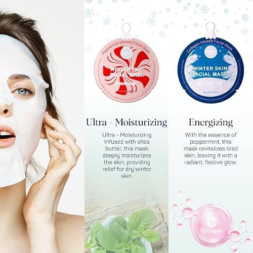 SpaLife Beauty Winter Skin Christmas Face Mask Bundle | Korean Facial Masks | Hydrating, Moisturizing and Firming Sheet Mask Set | Christmas Gifts for Women | 12 Pack thumbnail 4
