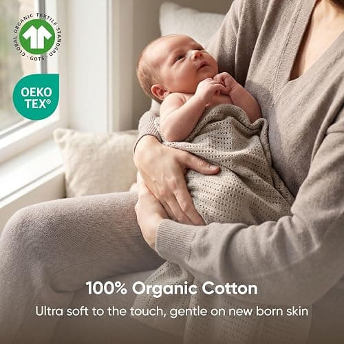 Bloomsbury Mill - Cellular Blankets Baby - 100% Organic Cotton - 2 Pack - Truffle - Taupe/Light Brown - Newborn Essentials - Soft Breathable Baby Blankets for Pram, Cot, Moses Basket - 75x95cm thumbnail 2