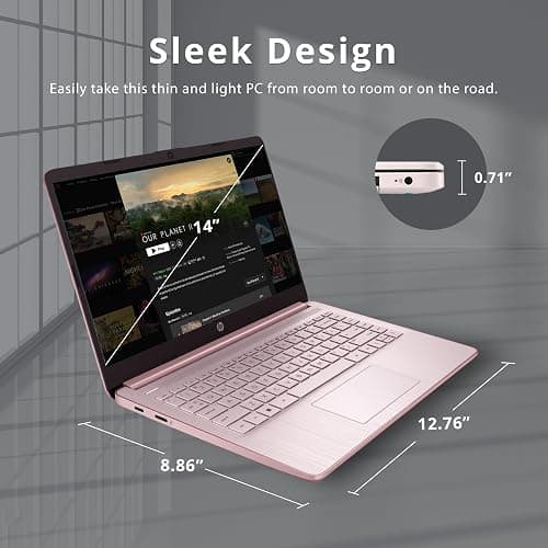 HP Stream 14" HD BrightView Laptop, Intel Celeron N4120 Processor, 16GB RAM, 64GB SSD, Intel UHD Graphics, 720p Webcam, WiFi, HDMI, Win 11 S, Pink (Renewed) thumbnail 7