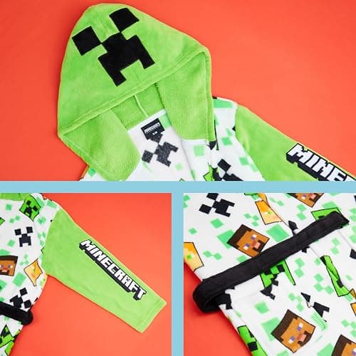 Get Trend Minecraft Robe for Boys Teens, Hooded Dressing Gown, Creeper Loungewear Cozy Robes, Gamer Gifts for Boys thumbnail 5