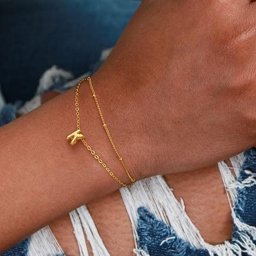 Turandoss Letter A-Z Bracelets for Women Teen Girls - Layered Gold Bracelets, Dainty 18k Gold Bracelets for Women Friendship Bracelets Preppy Bracelets, Teen Girl Gifts Trendy Stuff thumbnail 3