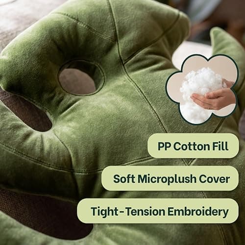 Green Philosophy Co. Monstera Leaf™ Pillow - Mossy Earth - Large Soft Plant-Shaped Plush Cushion for Couch, Bed, or Reading Nook - Cute & Unique Nature-Inspired Decor Throw Pillow thumbnail 10