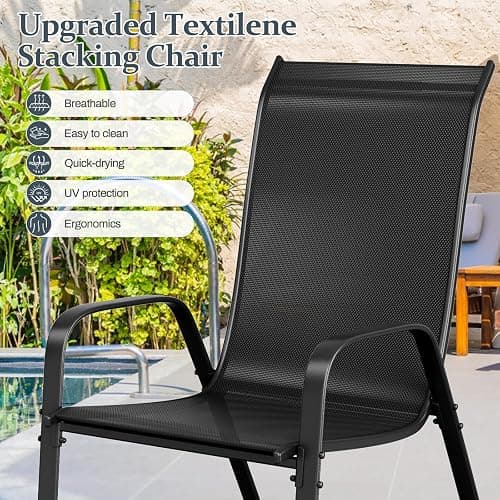 TLSUNNY 7 Pieces Patio Dining Set, Outdoor Table and Chairs W/1.69″ Umbrella Hole, 30"X 55" Table and Stackable Textilene Chair, All Weather Patio Furniture Set (Umbrella not Included) (Black) - Black thumbnail 8