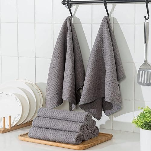 Vnoss Waffle Weave Microfiber Kitchen Towels and Dishcloths Set, 26 X 18 Inch and 12 X 12 Inch, Set of 10 Gray Lint Free Dish Towels for Drying Dishes thumbnail 6