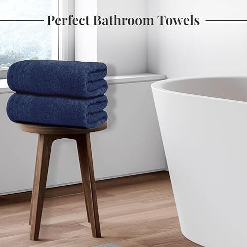 Tens Towels Pack of 4 Extra Large Bath Towels 30 x 60 Inches, 100% Cotton, Larger & Lighter Weight, Quicker to Dry, Super Soft and Absorbent, Perfect for Bathroom, Navy thumbnail 5