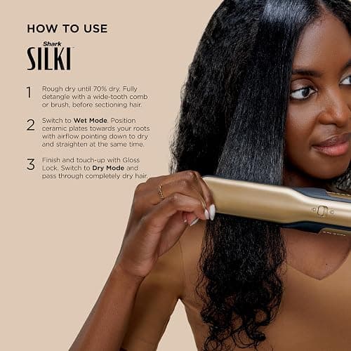 Shark Glam Ceramic & Powerful Air Styling & Drying System, with Silki Straightener & Shark Glossi Air Glosser, for Drying, Curling, Straightening & Glossing, Gold, HD6051S (Straight & Wavy Hair) thumbnail 15