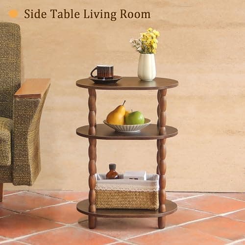 MaxSmeo Side Table, 3-Tier Small End Table, Modern Oval Night Stand Accent Table for Living Room, Bedroom, Rustic Brown thumbnail 7