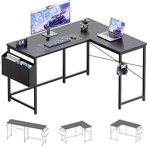 Pamray 47 Inch Reversible L Shaped Gaming Desk Corner Computer Desk with Storage Bag Home Office Table for Writing Study Black thumbnail 4