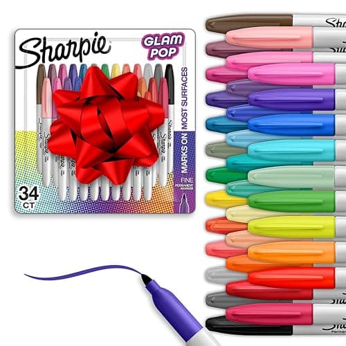Sharpie Glam Pop Permanent Markers Fine Tip Marker Set Coloring Art Drawing Writing Markers 34 Count - Image 1
