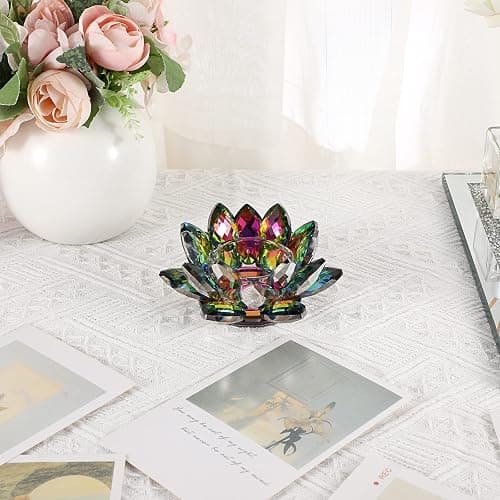OwnMy Colorful Crystal Lotus Flower Tea Light Holder - Lotus Petals Votive Candle Holder Candle Lamp, Glass Flower Tealight Candle Stand for Table Centerpiece Wedding Decors thumbnail 7