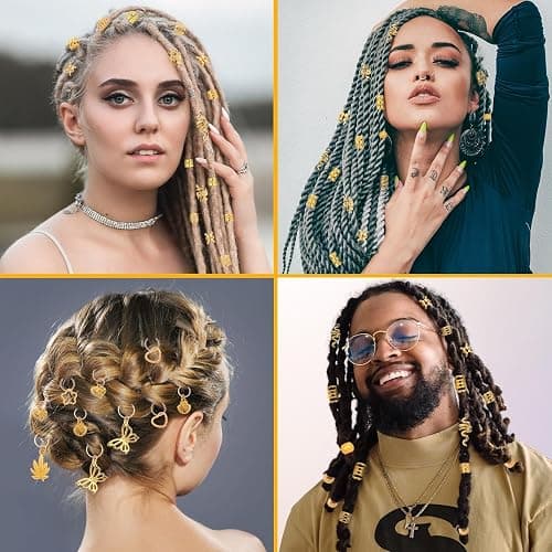 236PCS Gold Hair Accessories Set: Jewelry, Charms, Rings and Cuffs for Braids, Dreadlocks, Loc Styles and Rave Hair Styling thumbnail 7