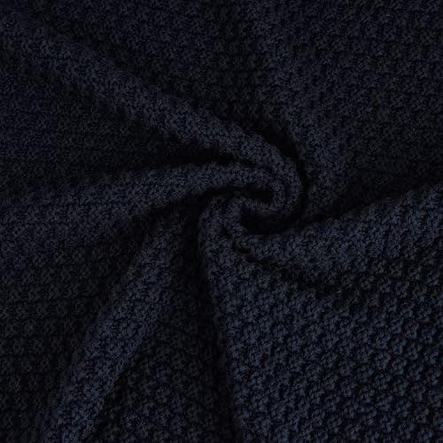 Longhui bedding Dark Navy Blue Knitted Throw Blanket for Couch, Soft, Cozy Machine Washable 100% Cotton Sofa Knit Blankets, Heavy 4.0lb Weight, 60 x 80 Inches, Dark Navy Blue Color. thumbnail 4