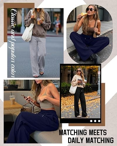 Neer 3 Pack Women's Sweatpants with Pockets, High Waisted Casual Yoga Pants Cozy Lounge Drawstring Loose Wide Leg Jogger thumbnail 3