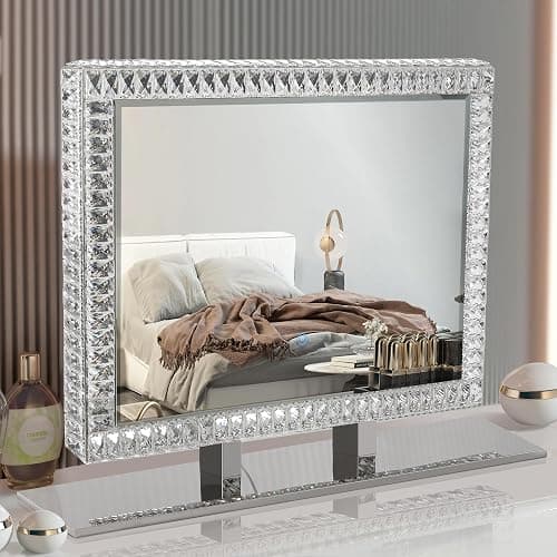 35" x 27" Crystal LED Dimmable Hollywood Vanity Mirror, Large Lighted Makeup Mirror for Desk, Dimmable 3 Lighting Modes, Lights with Crystal Crush Diamond, Metal Frame - Image 1