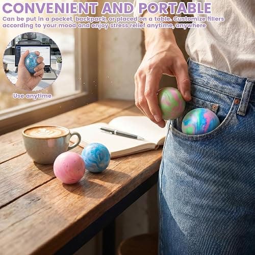 DIY Stress Ball Making Kit, Easy DIY- 9 TPR Skins, 12 Colors Light Clay, Round Building Blocks Complete Squishy Maker Kit with Various Fillers, Handmade Squishy Stress Balls for Adult Office & Anxiety thumbnail 5