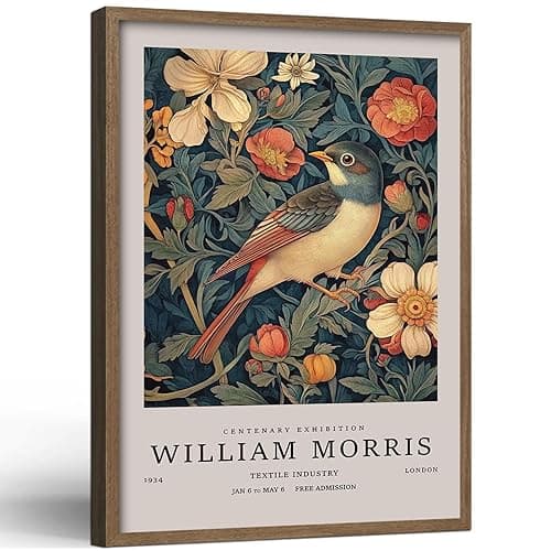 Birds Wall Painting Print Framed Wooden Framewrap Poster William Morris Style Vintage Floral Artwork Nature Picture Gallery Wall Decor For Home And Office 12x16 Inch