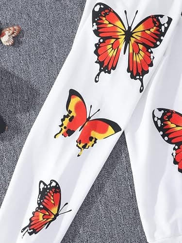 SOLY HUX Girl's Butterfly Print Cami Tops & High Low Hem Short Sleeve T Shirt with Sweatpants 3 Piece - 10 Years - White Butterfly thumbnail 4