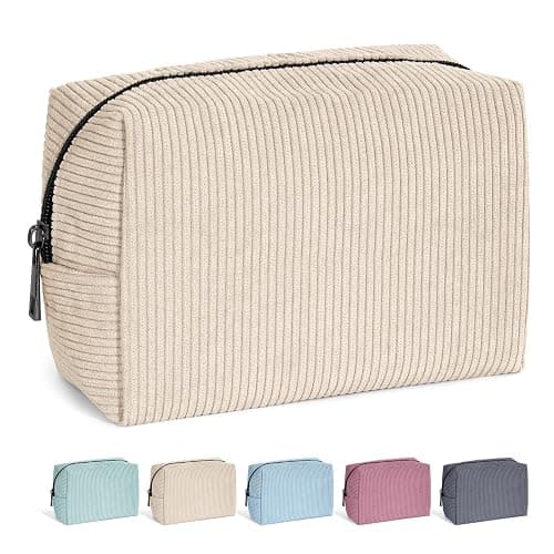 MAANGE Cosmetic Bags for Women Small Makeup Bag for Purse Corduroy Makeup Pouch Travel Makeup Bag with Metal Zipper Make Up Bag for Travelling(Beige) - Image 1