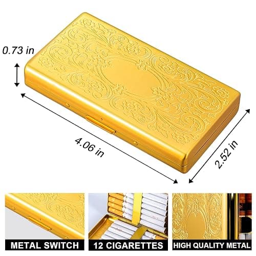 Vintage Metall Zigarettenetui mit J6 Feuerzeug Metallgehäuse, hält 12pcs 100mm Zigaretten, kann auch für RFID-Kreditkarte und Bargeld Organisatoren verwendet werden (Perlgold, 12pcs 100's) thumbnail 3