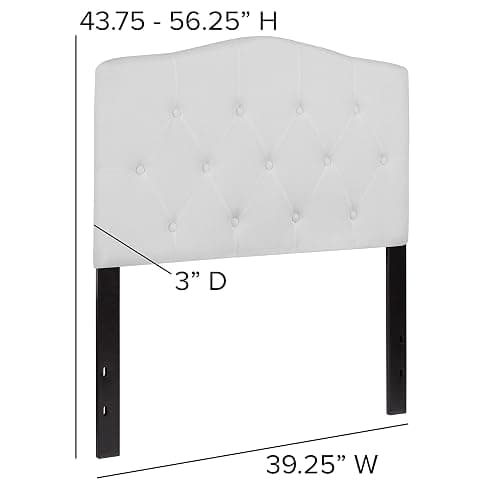 EMMA + OLIVER Twin Size Tufted Upholstered Headboard with Adjustable Metal Bed Rail Slots, Modern Fabric Upholstered Twin Headboard, White thumbnail 2