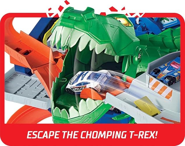Hot Wheels Ultimate Garage Track Set with 2 Toy Cars, Hot Wheels City Playset with Multi-Level Side-by-Side Racetrack, Moving T-Rex Dino & Storage for 100+ 1:64 Scale Vehicles (Amazon Exclusive) thumbnail 3