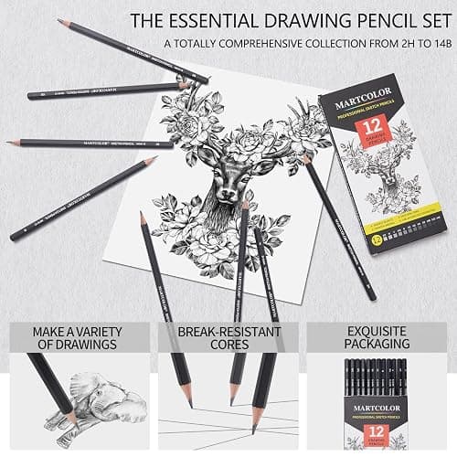 MARTCOLOR Drawing Sketching Pencils Set, 12 Pack Graphite Pencils(14B - 2H), Ideal for Drawing Art, Sketching, Shading, Artist Pencils for Beginners & Pro Artists thumbnail 5