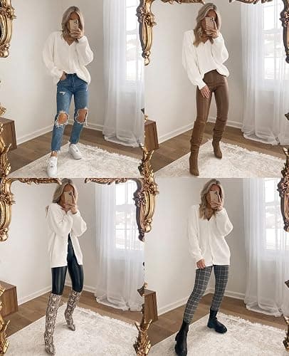 QUALFORT Cardigan Sweaters for Women 100% Cotton Button-Down Oversized Knit Outerwear Fall Tops for Women 2025 thumbnail 4
