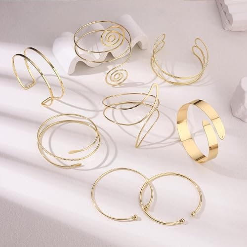 FINZOR Arm Cuff Bracelet for Women Gold Arm Layered Cuff Gold Bangles Adjustable Coil Swirl Armlet ArmBand Stackable Jewelry for OutSide thumbnail 6