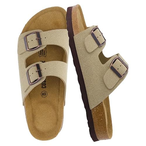 CUSHIONAIRE Lane Cork Footbed Sandals for Women – Comfortable Double Buckle Slip-On with Genuine Suede Footbed & Arch Support Slides for Women Footwear - Image 1
