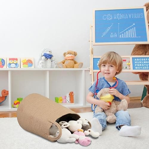 XUANGUO Rope Laundry Basket Laundry Hamper for Clothes Woven Storage Basket for Living Room Bedroom Boho Tall Rope Baskets for Blanket Toys Pillow Towels Baby Nursery Hamper Bin jute thumbnail 7