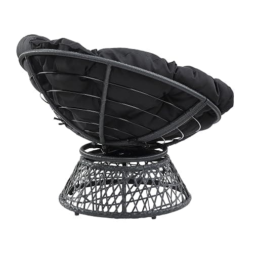 OSP Home Furnishings Wicker Papasan Chair with 360-Degree Swivel, Grey Frame with Black Cushion thumbnail 7