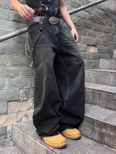 Zewool Mens Hip Hop Baggy Jeans Wide Leg Skater Jeans Casual Loose Denim Pants Y2k Skateboard Streetwear thumbnail 2