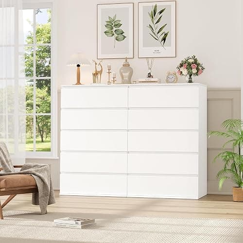 FOTOSOK White Dresser, 5 Drawer Dresser Tall White Dresser with Large Storage Space, Modern Storage Chest of Drawers, 23.6L x 17.6W x 39.1H Inch Storage Organizer Cabinet for Home, White thumbnail 4