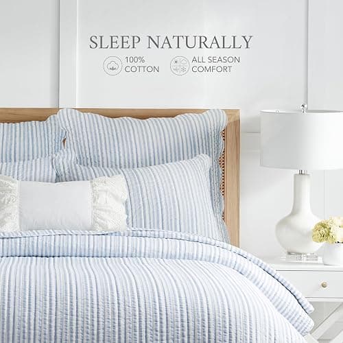 Levtex Home - Martha Stripe Quilt Set - Full/Queen Quilt and Two Standard Shams - Stripe - Blue White - Quilt (88x92in.) and Shams (20x26in.) - Reversible - Cotton thumbnail 5