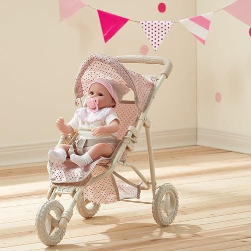 Olivia's Little World Doll Jogging-Style Stroller with Canopy, Storage Underneath, Pink and Cream and Gray | Canopy, Storage Underneath thumbnail 5