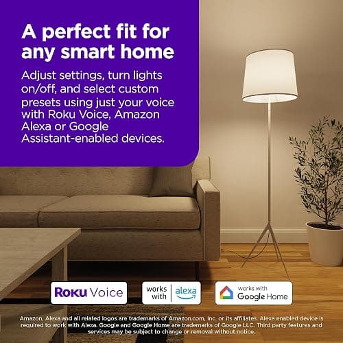 Roku Smart Light Bulbs (White, 1-Pack) - Dimmable A19 Lightbulbs with Adjustable Brightness & Temperature - WiFi Smart Bulbs Works Voice, Alexa & Google Assistant, No Hub Required thumbnail 4