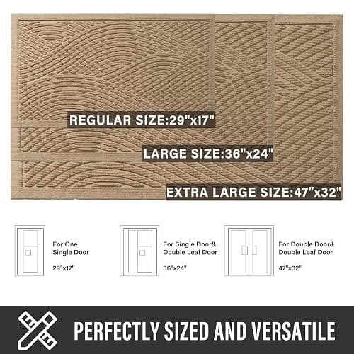 HIYARD Sturdy Front Door Mat, Absorbent Muddy Dirt Resist Welcome Door Mats Outdoor Indoor, Stain and Fade Resistant, Non-Slip Backing Entry Mat Low Profile Doormat for Entryway, 29×17, Beige thumbnail 4