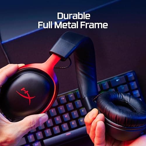 HyperX Cloud III – Wired Gaming Headset, PC, PS5, Xbox Series X|S, Angled 53mm Drivers, DTS Spatial Audio, Memory Foam, Durable Frame, Ultra-Clear 10mm Mic, USB-C, USB-A, 3.5mm – Black/Red thumbnail 6