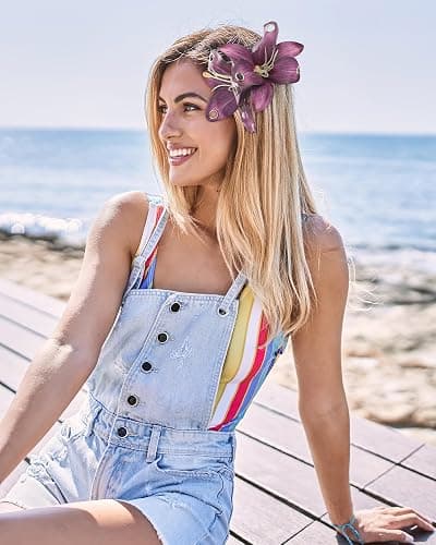 3 PCS Hawaiian Flower Hair Clips Orchid Style Flower Hair Clips Hibiscus Hair Barrettes for Wedding Beach Party（Punk 2） thumbnail 2