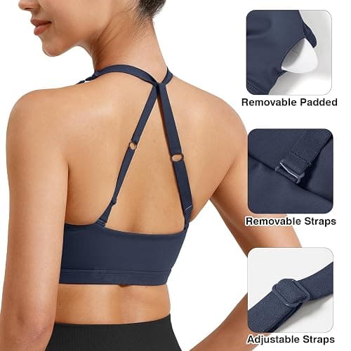 VOYJOY Workout Sports Bras for Women Padded Backless Strappy Fitness Wireless Gym Medium Impact Bra Yoga Crop Top thumbnail 3