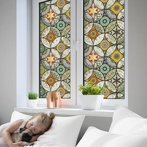 DKTIE Static Cling Decorative Window Film with Installation Tools Non Adhesive Privacy Film, Stained Glass Window Film for Bathroom Shower Door Heat Cotrol Anti UV, 17.7 x 78.7 Inch thumbnail 6