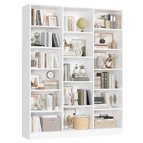 FACBOTALL Triple Wide Bookshelf, 6 Tier Large Bookshelf, Bookcase with 17 Open Display Shelves, 74'' Tall Bookcases and Bookshelves for Living Room, Home Office, Library, White - Image 1