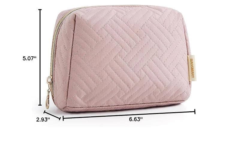 BAGSMART Small Makeup Bag, Travel Cosmetic Bag Make Up Pouch Small Travel Essentials for Women Dorm Room Essentials Pouch,Water-resistant Toiletry Bag,Makeup Organizer Bag, Pink thumbnail 3