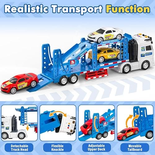 BainGesk Semi Truck Toys Car for 3, 4, 5, 6, 8 Years Old Boys Girls, Adjustable Double Decker Carrier Truck with Light & Sound, Car Hauler with Trailer Toy, Large Transport Toy Gifts for Toddler thumbnail 3