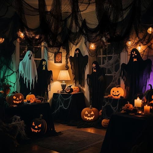 6 Pack Halloween Black Gauze Wall Decor,Outdoor Halloween Fake Spider Web Decorations Webbing,Cobwebs Mesh Spooky Fabric,30X72 in Black Cheesecloth for Haunted House Indoor Creepy Cloth Backdrop (6) thumbnail 6