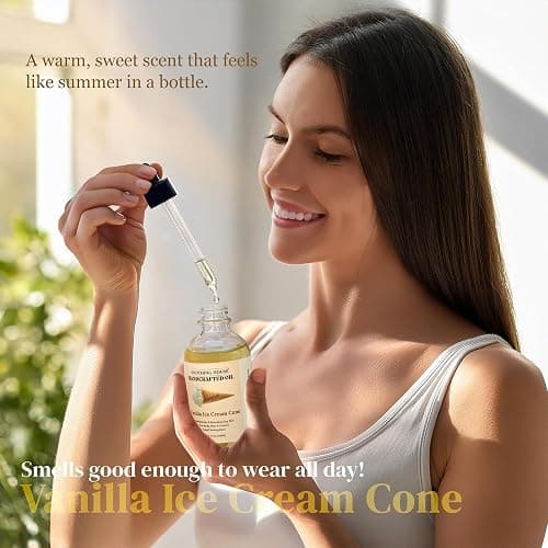 Soothing House Vanilla Ice Cream Cone Body Oil - Premium Non-Greasy Oil & Body Moisturizer for Dry Skin & Glowing Skin with Sweet Almond, Jojoba, and Vitamin E Oil, 4 Fl OZ thumbnail 4