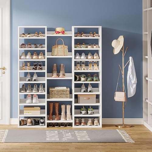 Tribesigns 14-Tier Shoe Rack, White Shoe Storage Cabinet with 22 Open Cubbies, 46 Pairs Wide Entryway Shelf for Shoes, Modern Organizer for Closet Living Room Entryway Hallway thumbnail 7