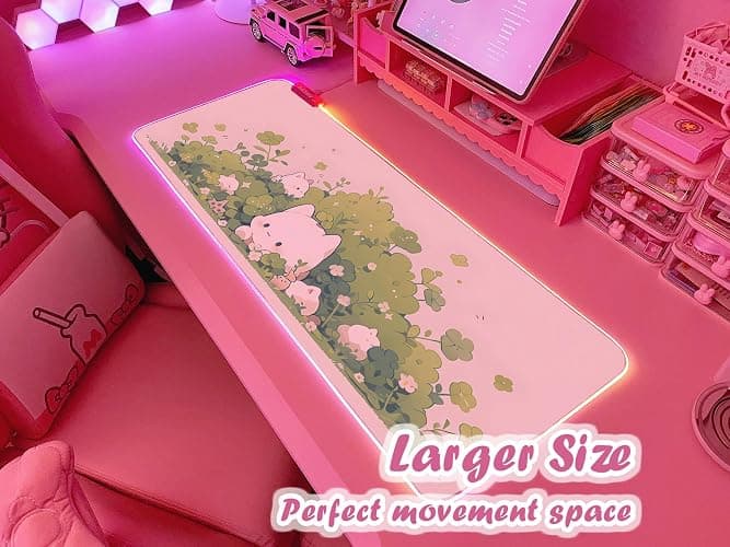 JMIYAV Pink RGB Gaming Mouse Pad 31.5x12 Inch PC XL Large Extended Glowing Led Light Up Desk Pad Non-Slip Rubber Base Computer Cute Mousepad Mat Desk Accessories Gaming Setup 590 thumbnail 2