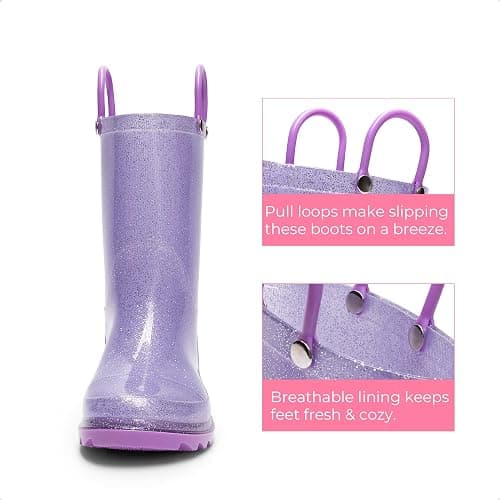 DREAM PAIRS Kids Rain Boots Glitter Boys Girls with Easy-on Handles Sparkly Waterproof Boots Outdoor Playing Rain Boots Unisex-Child thumbnail 5
